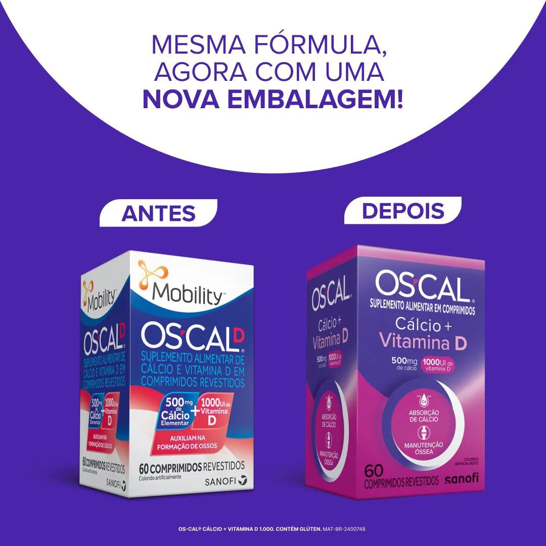 Cálcio com Vitamina D Os-cal D 500mg + 1.000 UI 60 comprimidos ...